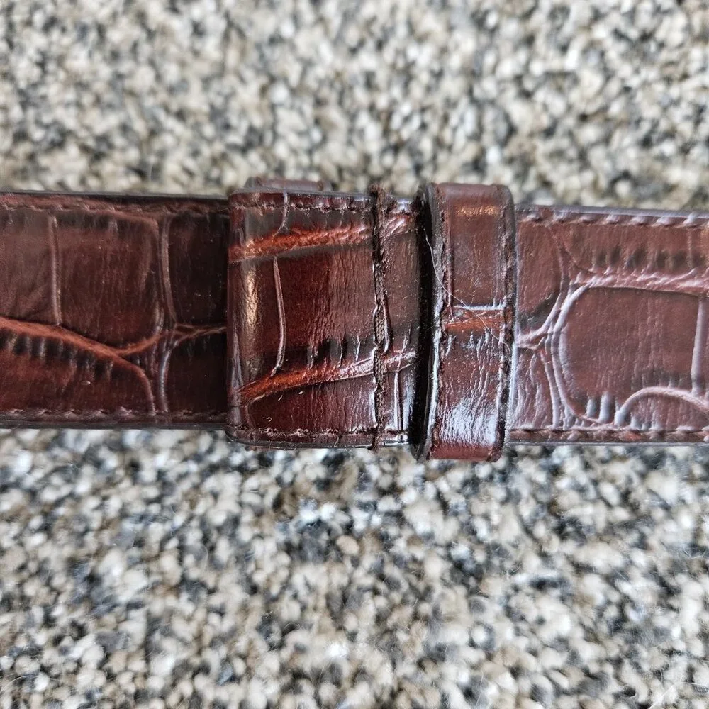 Perry Ellis Dark Brown Croc-Embossed Leather Belt with Silver O-Ring